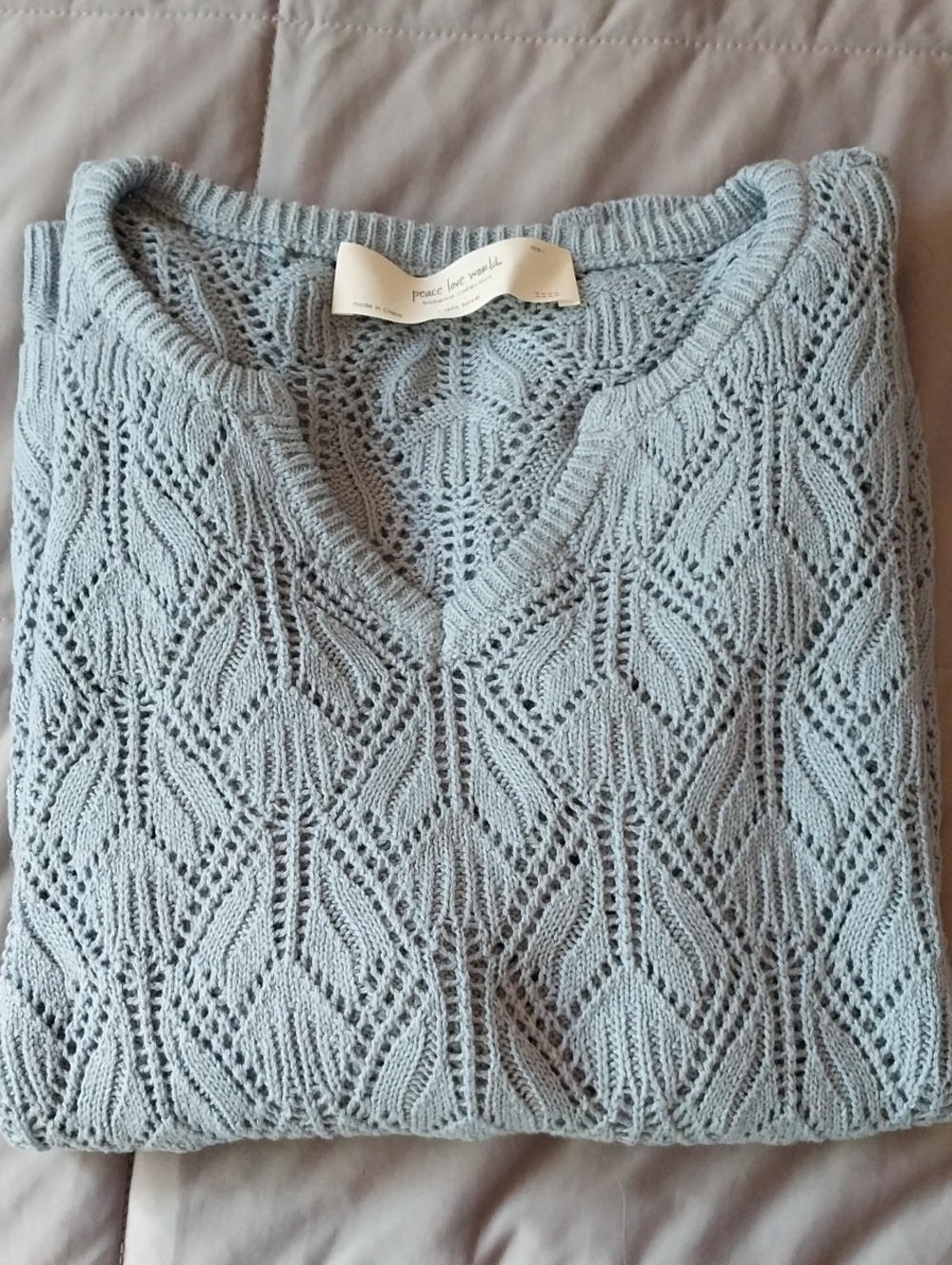 Peace Love World Light Blue Knit V-Neck Sweater